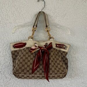 Gucci Beige and Burgundy Tote Bag